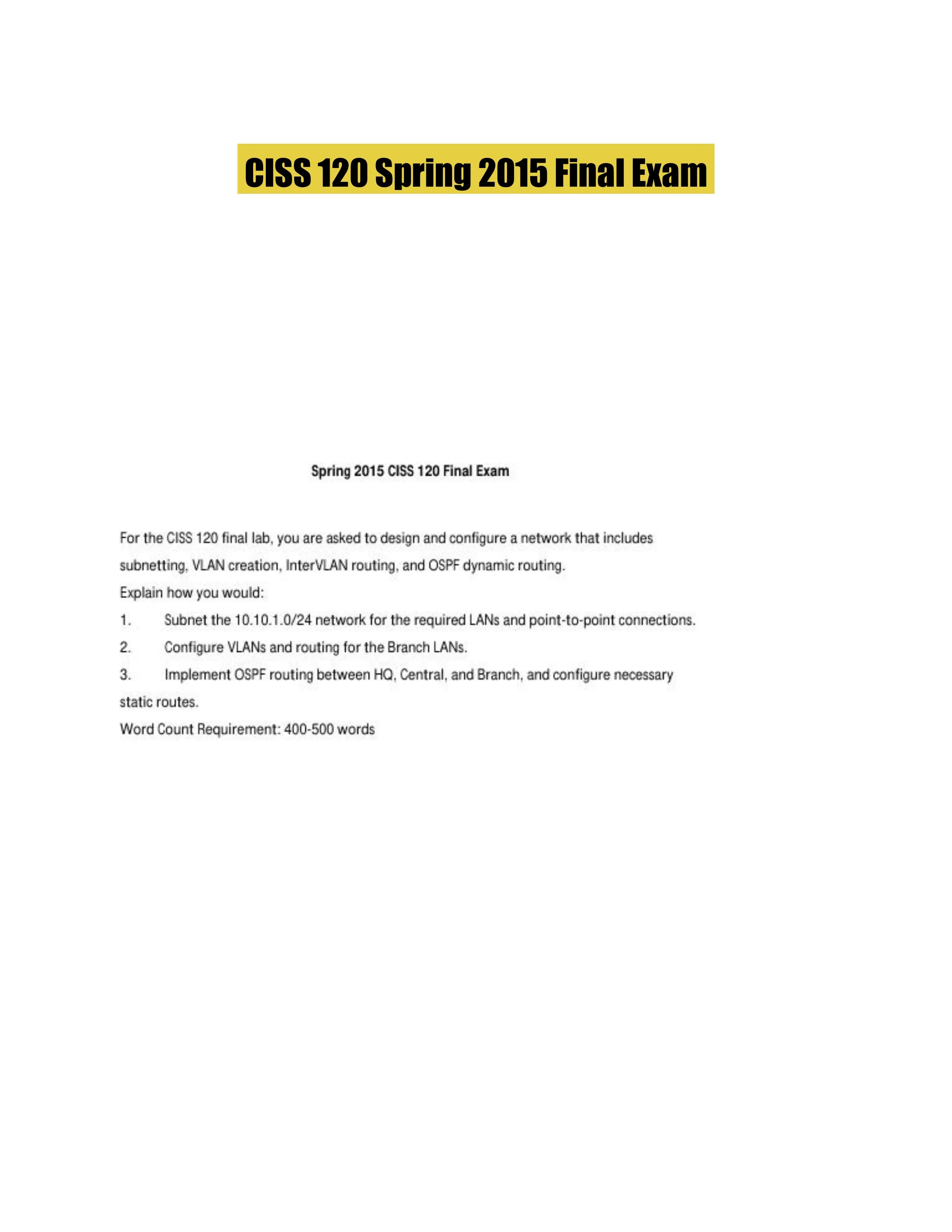 CISS 120 Spring 2015 Final Exam