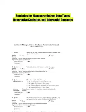 Statistics for Managers: Quiz on Data Types, Descriptive Statistics, and Inferential Concepts