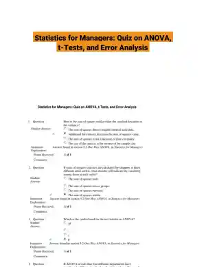 Statistics for Managers: Quiz on ANOVA, t-Tests, and Error Analysis