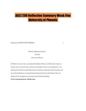 ACC/290 Reflection Summary Week Five University of Phoenix