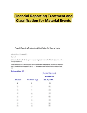 Financial Reporting Treatment and Classification for Material Events