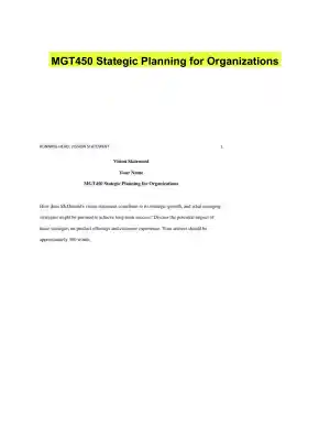 MGT450 Stategic Planning for Organizations