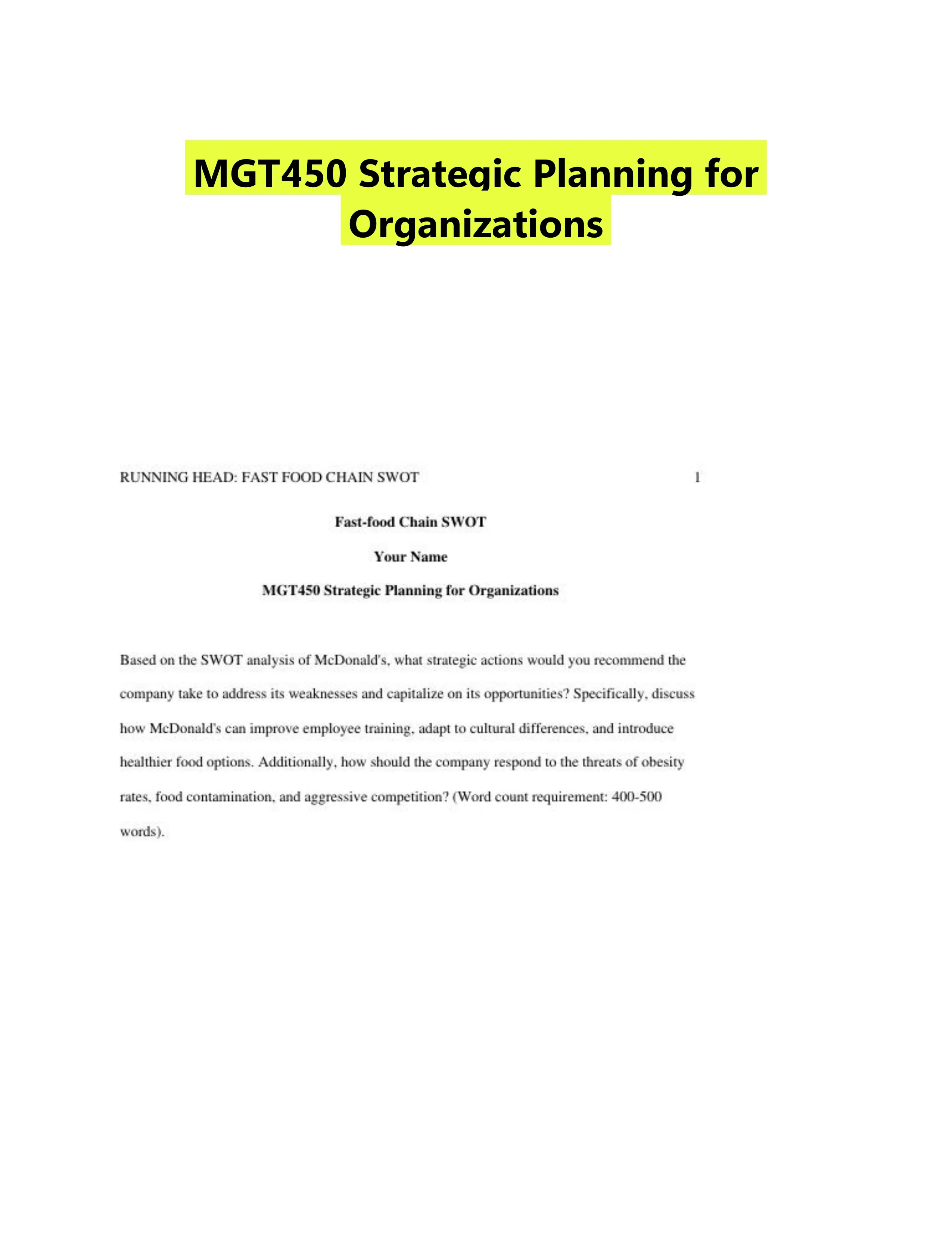 MGT450 Strategic Planning for Organizations