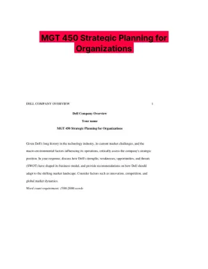 MGT 450 Strategic Planning for Organizations