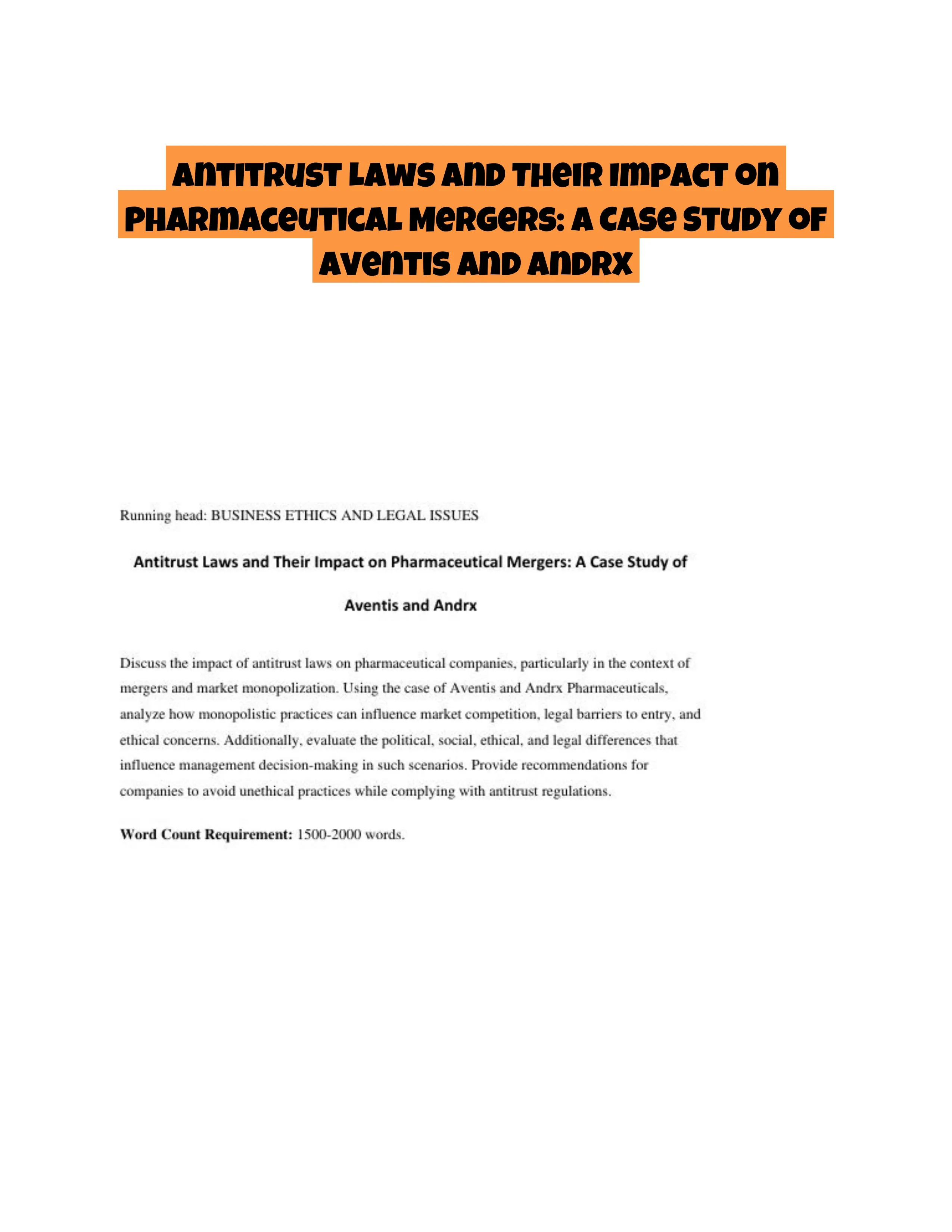 Antitrust Laws and Their Impact on Pharmaceutical Mergers: A Case Study of Aventis and Andrx