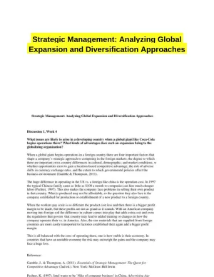 Strategic Management: Analyzing Global Expansion and Diversification Approaches