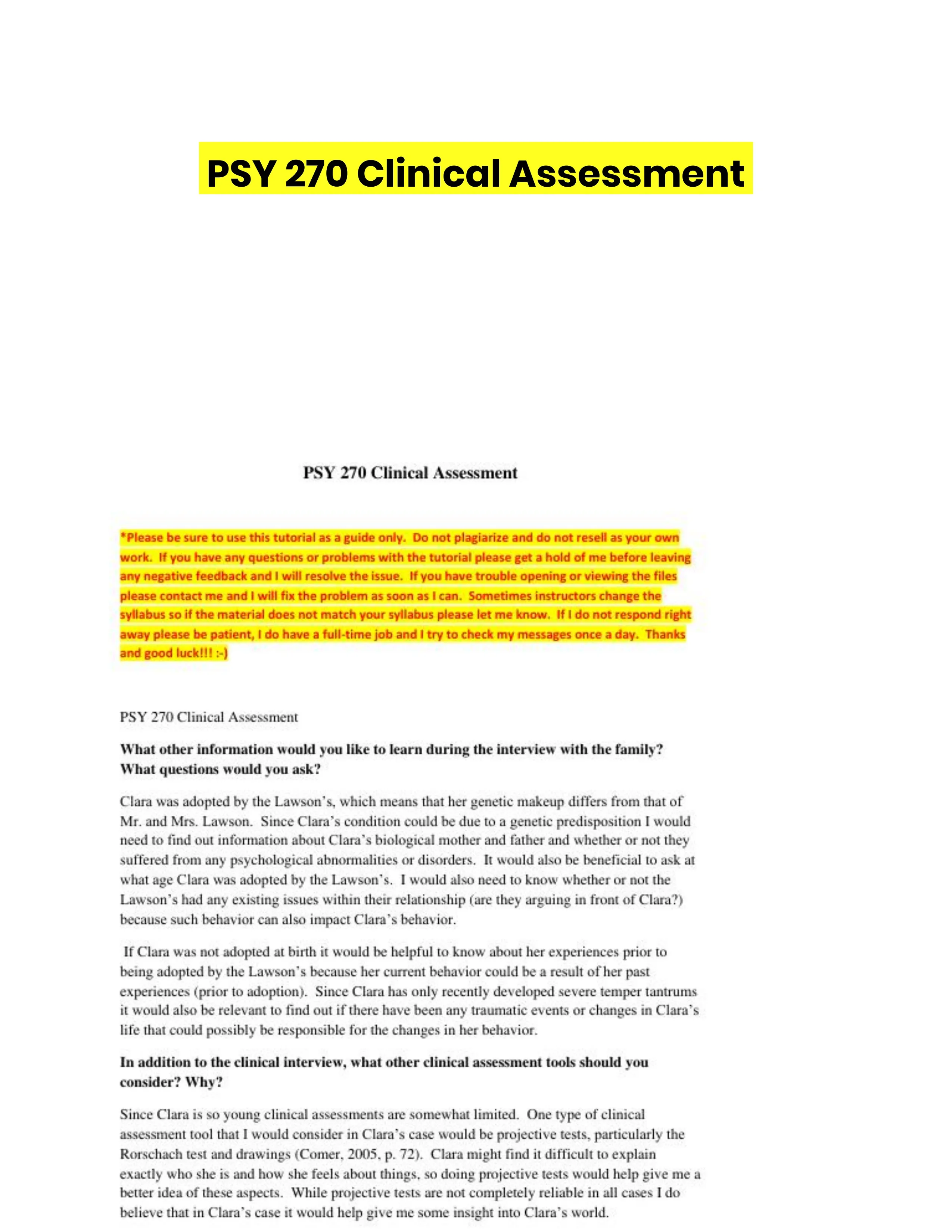 PSY 270 Clinical Assessment
