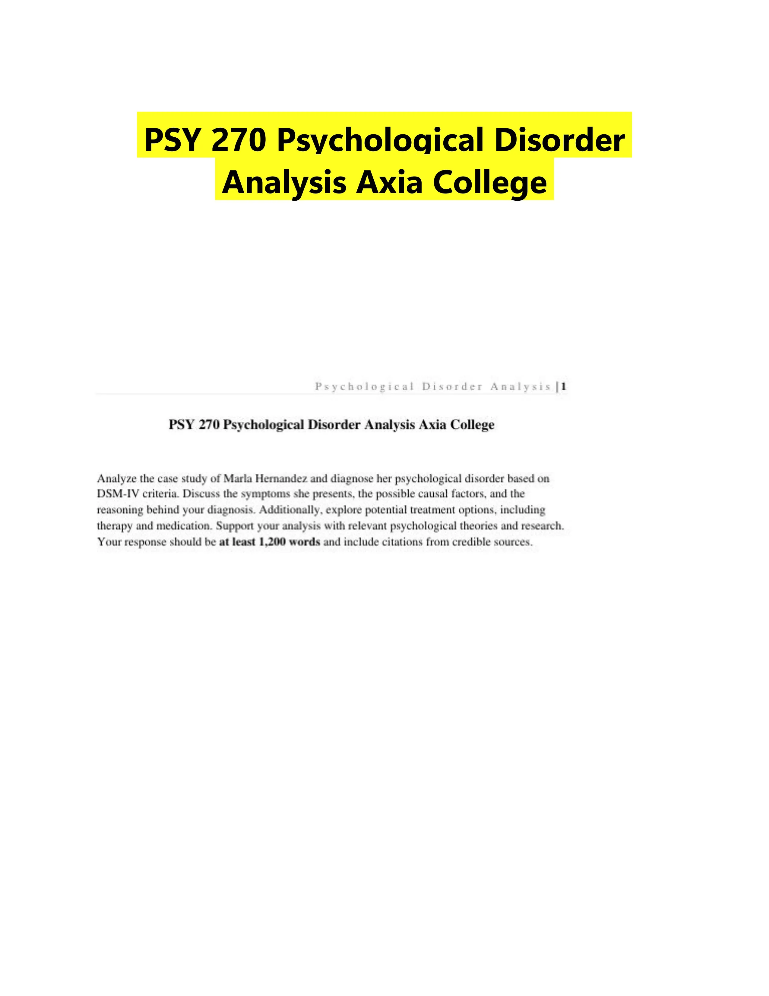 PSY 270 Psychological Disorder Analysis Axia College