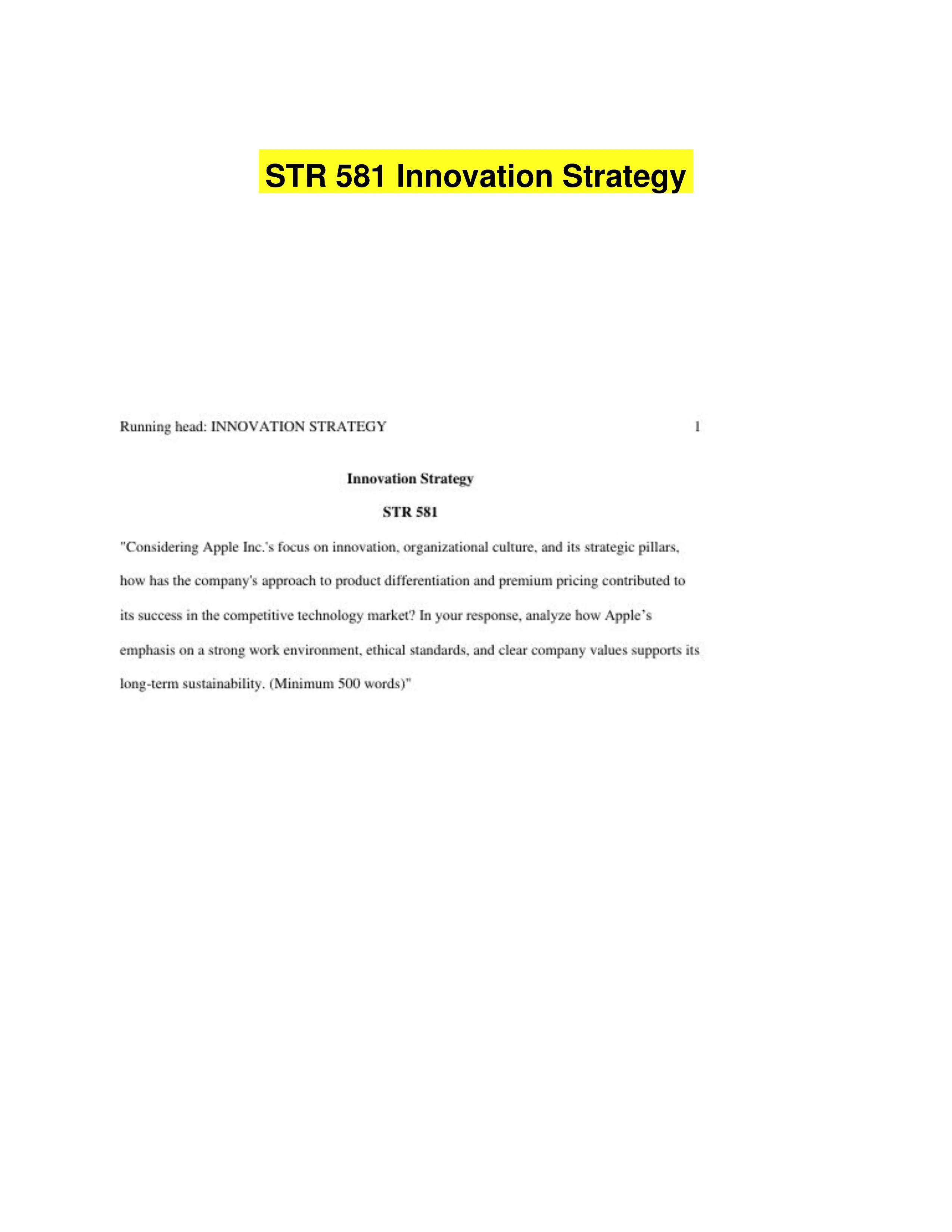 STR 581 Innovation Strategy