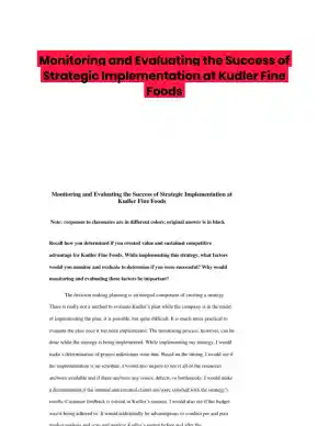 Monitoring and Evaluating the Success of Strategic Implementation at Kudler Fine Foods