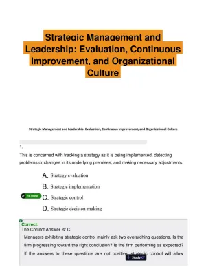 Strategic Management and Leadership: Evaluation, Continuous Improvement, and Organizational Culture