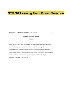STR 581 Learning Team Project Selection