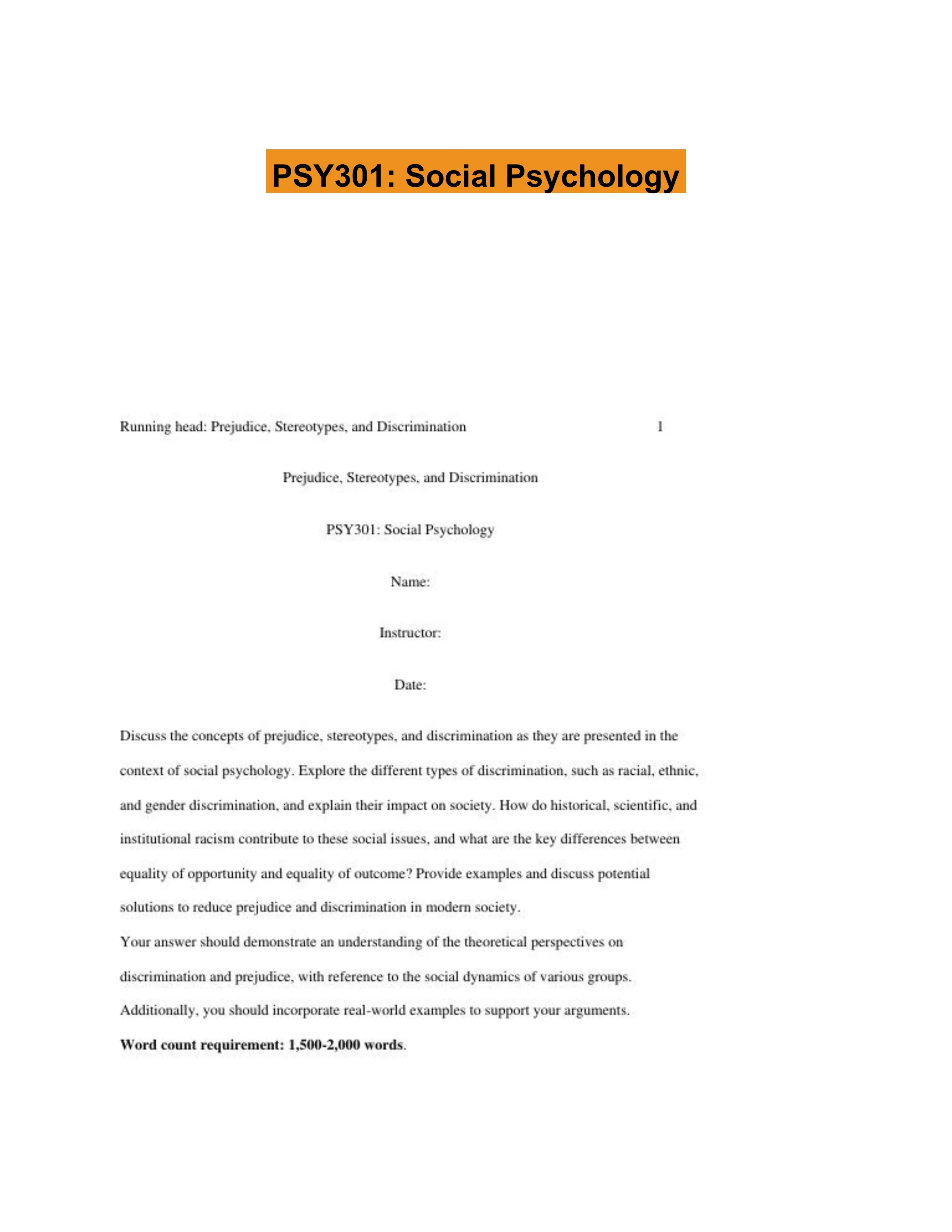 PSY301: Social Psychology