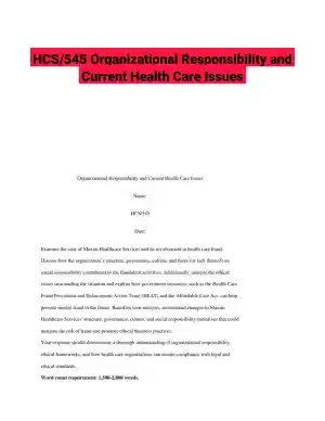 HCS/545 Organizational Responsibility and Current Health Care Issues