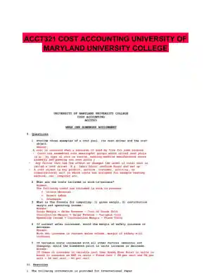 ACCT321 COST ACCOUNTING UNIVERSITY OF MARYLAND  UNIVERSITY COLLEGE