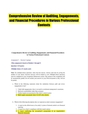 Comprehensive Review of Auditing, Engagements, and Financial Procedures in Various Professional Contexts