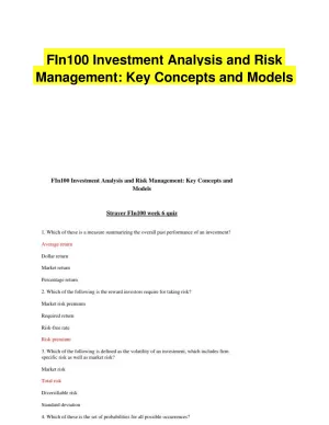 FIn100 Investment Analysis and Risk Management: Key Concepts and Models