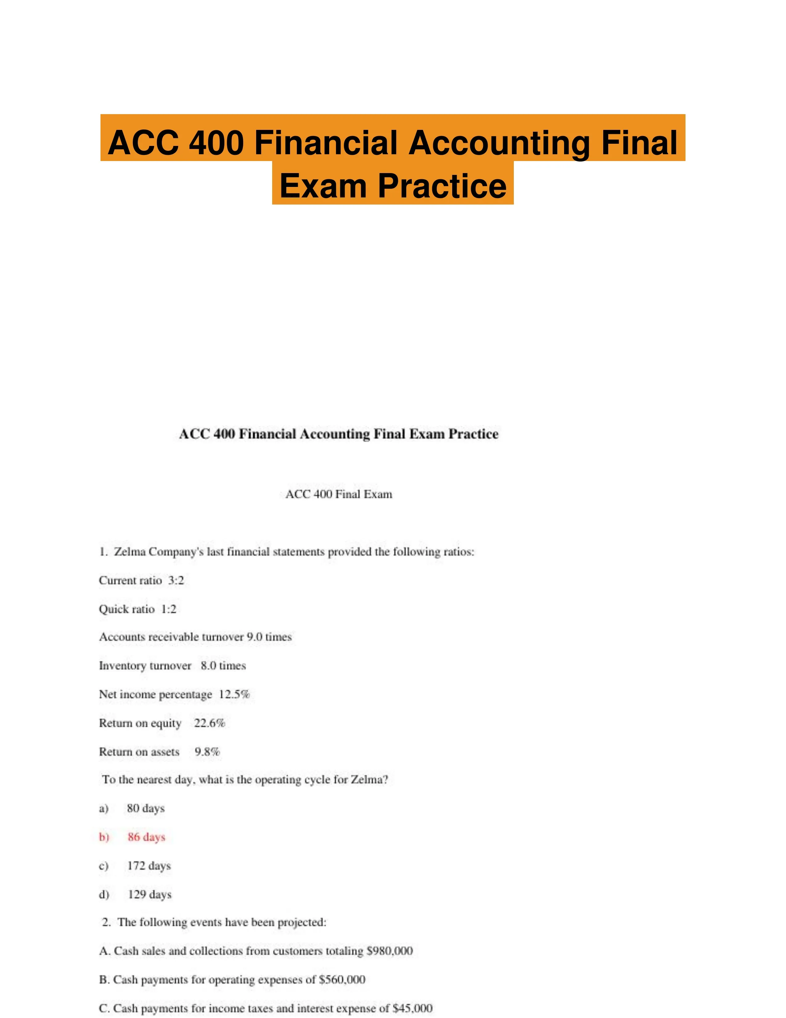 ACC 400 Financial Accounting Final Exam Practice