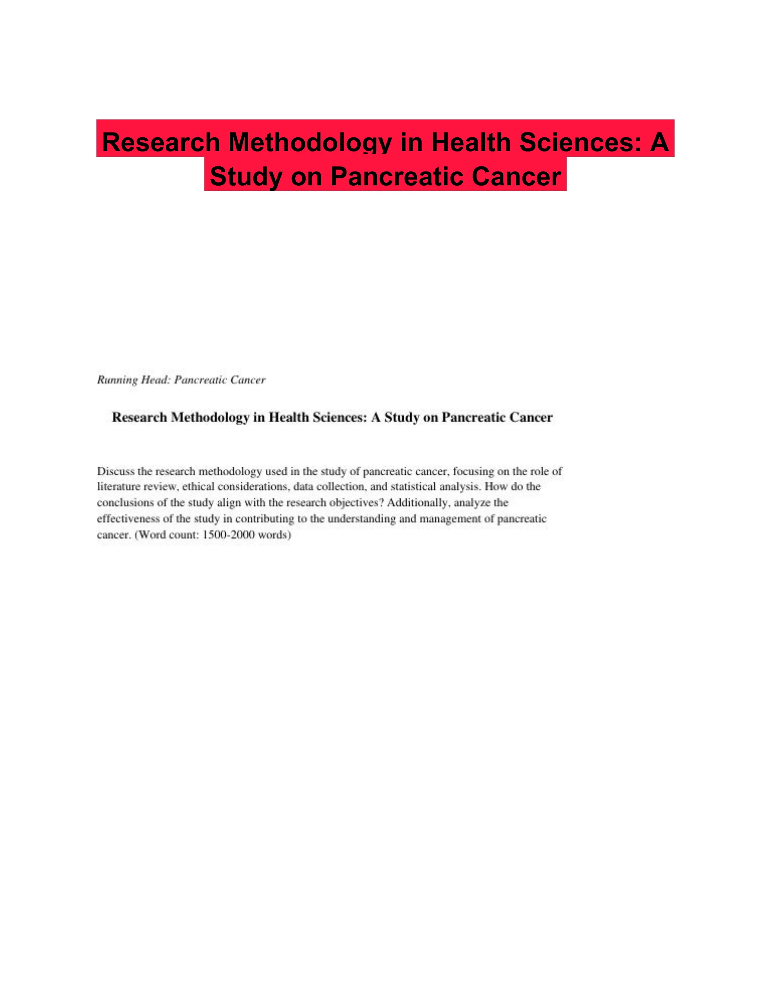 Research Methodology in Health Sciences: A Study on Pancreatic Cancer