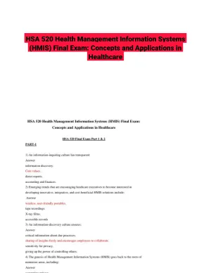 HSA 520 Health Management Information Systems (HMIS) Final Exam: Concepts and Applications in Healthcare