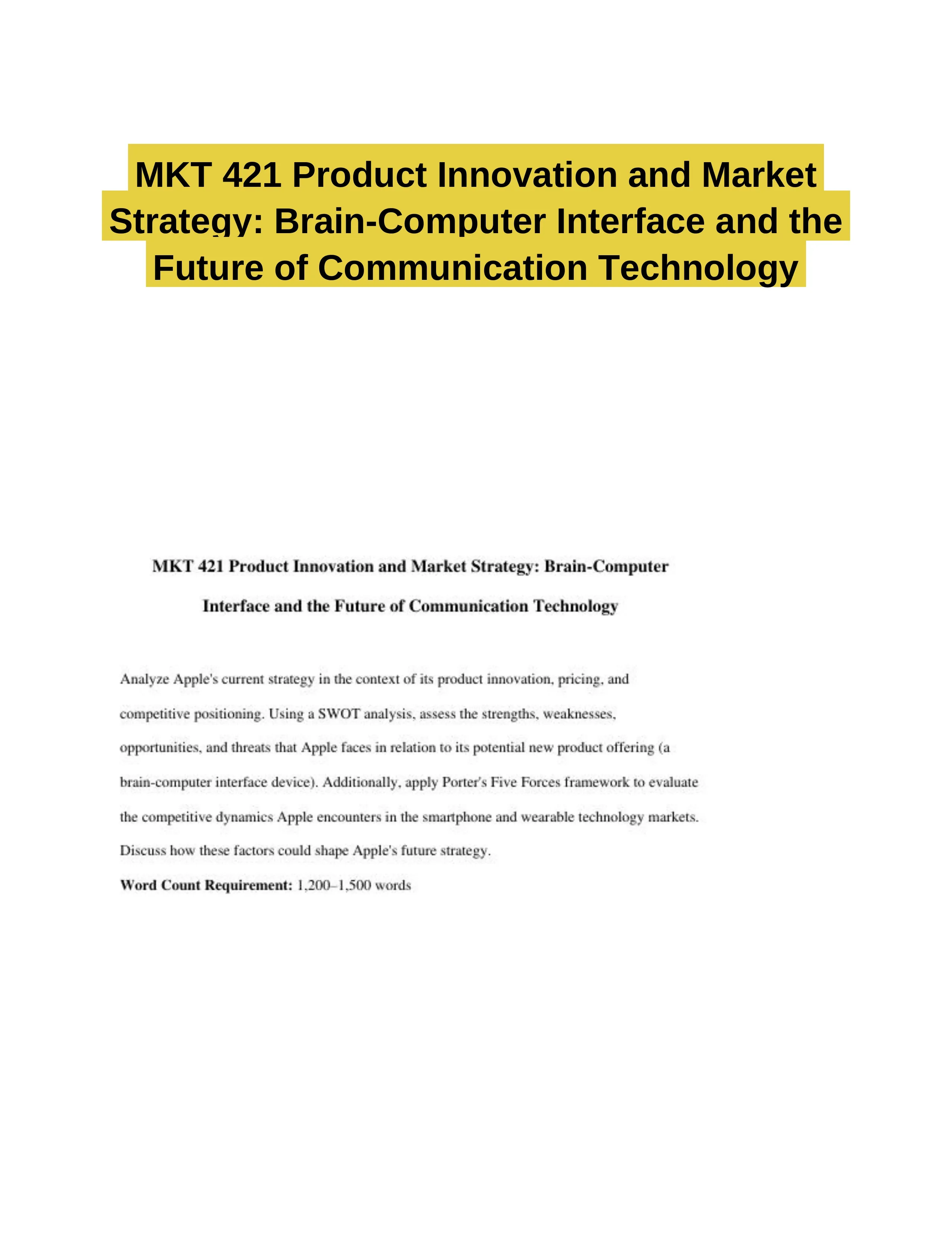MKT 421 Product Innovation and Market Strategy: Brain-Computer Interface and the Future of Communication Technology