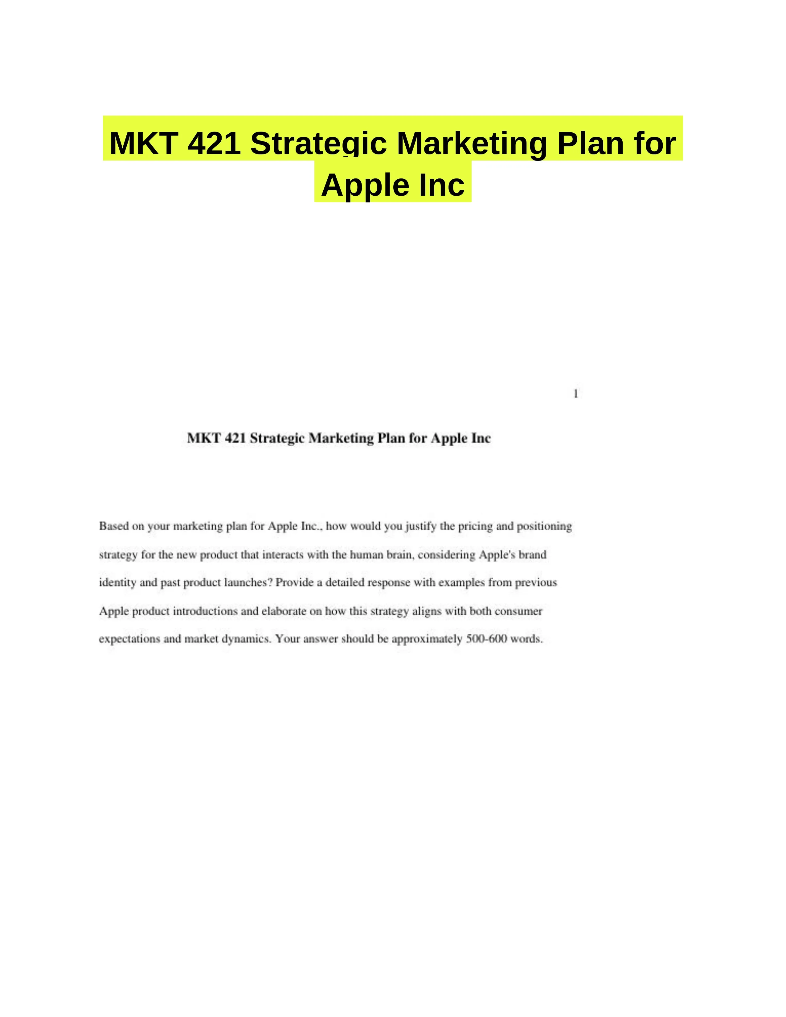 MKT 421 Strategic Marketing Plan for Apple Inc