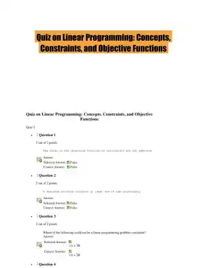 Quiz on Linear Programming: Concepts, Constraints, and Objective Functions