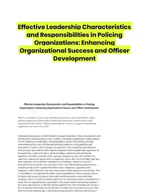 Effective Leadership Characteristics and Responsibilities in Policing Organizations