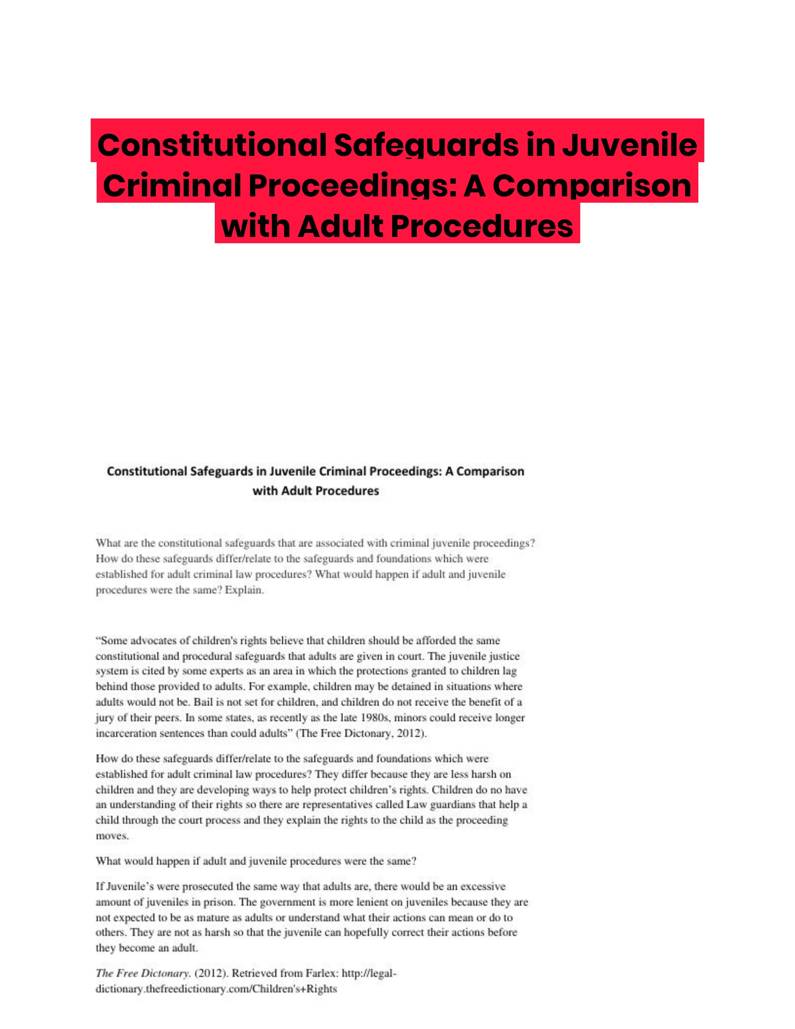 Constitutional Safeguards in Juvenile Criminal Proceedings: A Comparison with Adult Procedures