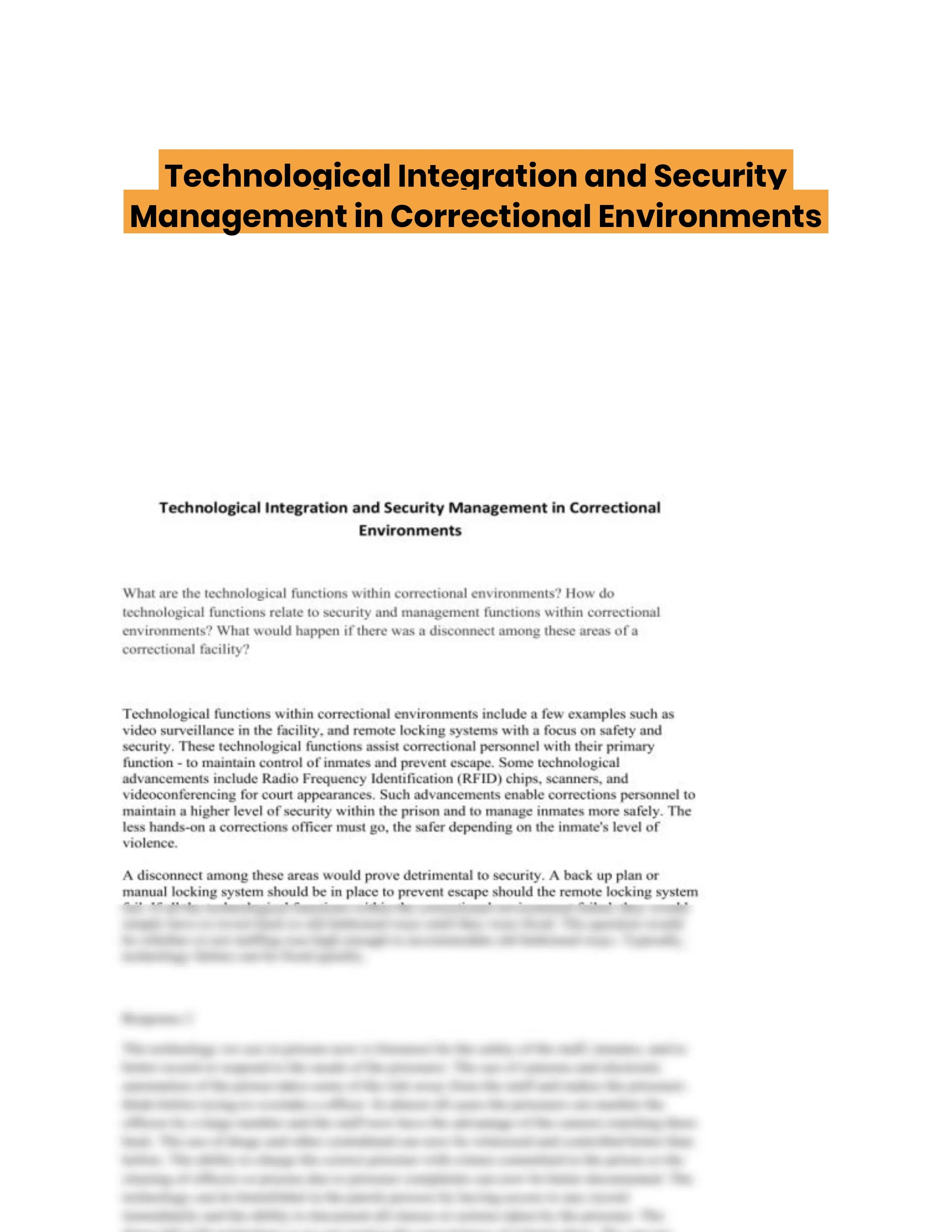 Technological Integration and Security Management in Correctional Environments