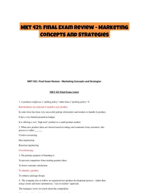 MKT 421: Final Exam Review - Marketing Concepts and Strategies
