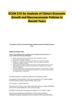 ECON 210 An Analysis of China's Economic Growth and Macroeconomic Policies in Recent Years