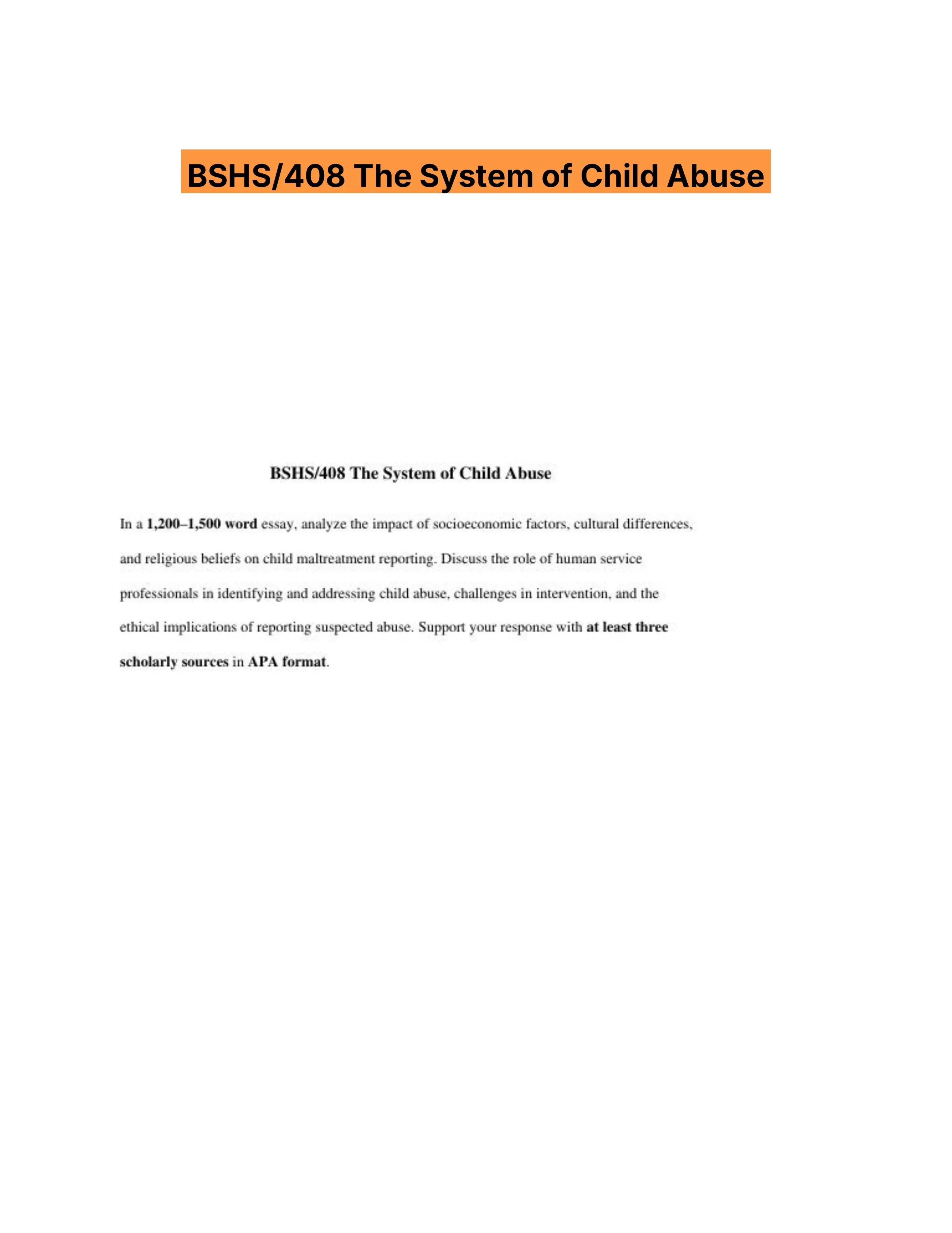 BSHS/408 The System of Child Abuse