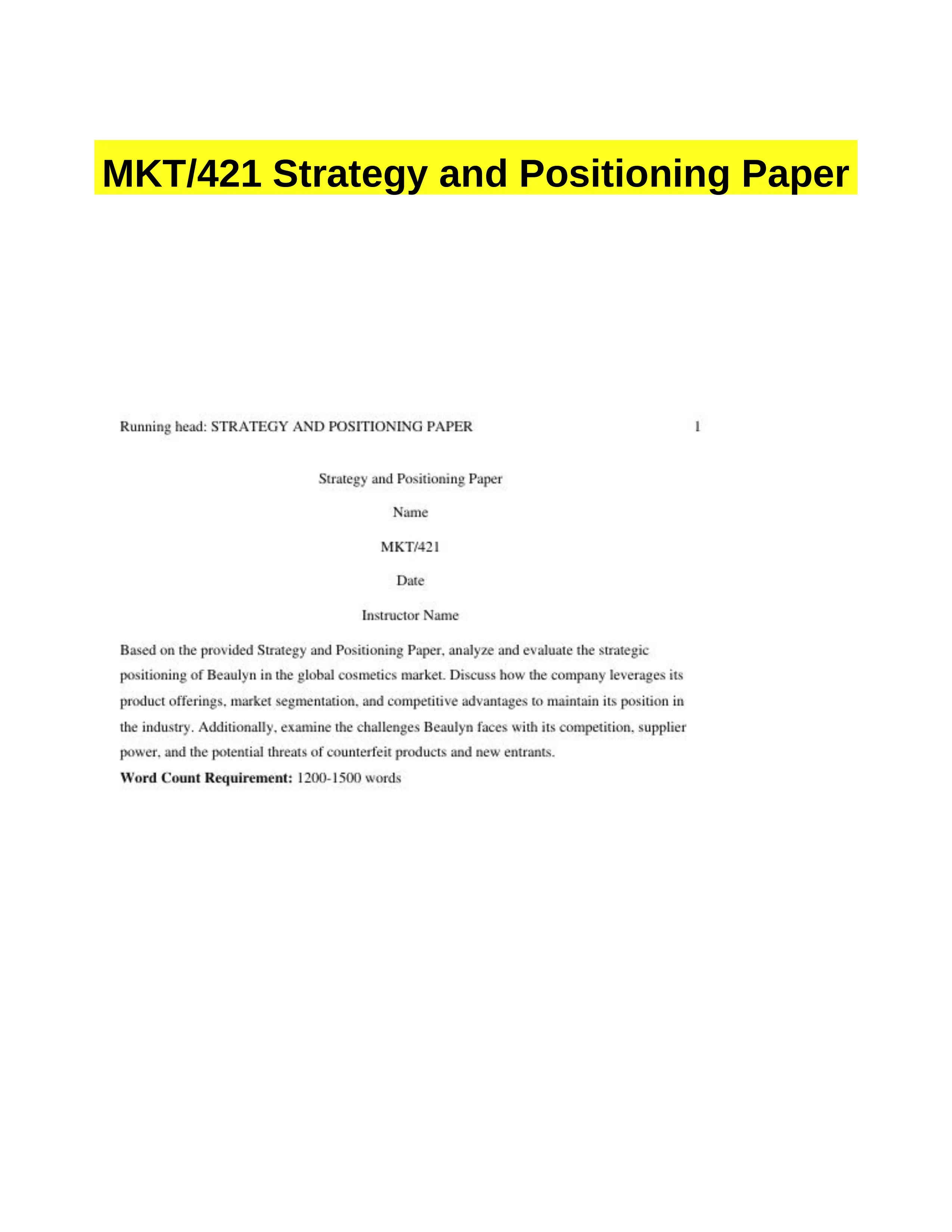 MKT/421 Strategy and Positioning Paper