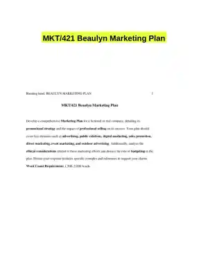 MKT/421 Beaulyn Marketing Plan