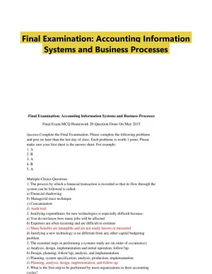 Final Examination: Accounting Information Systems and Business Processes