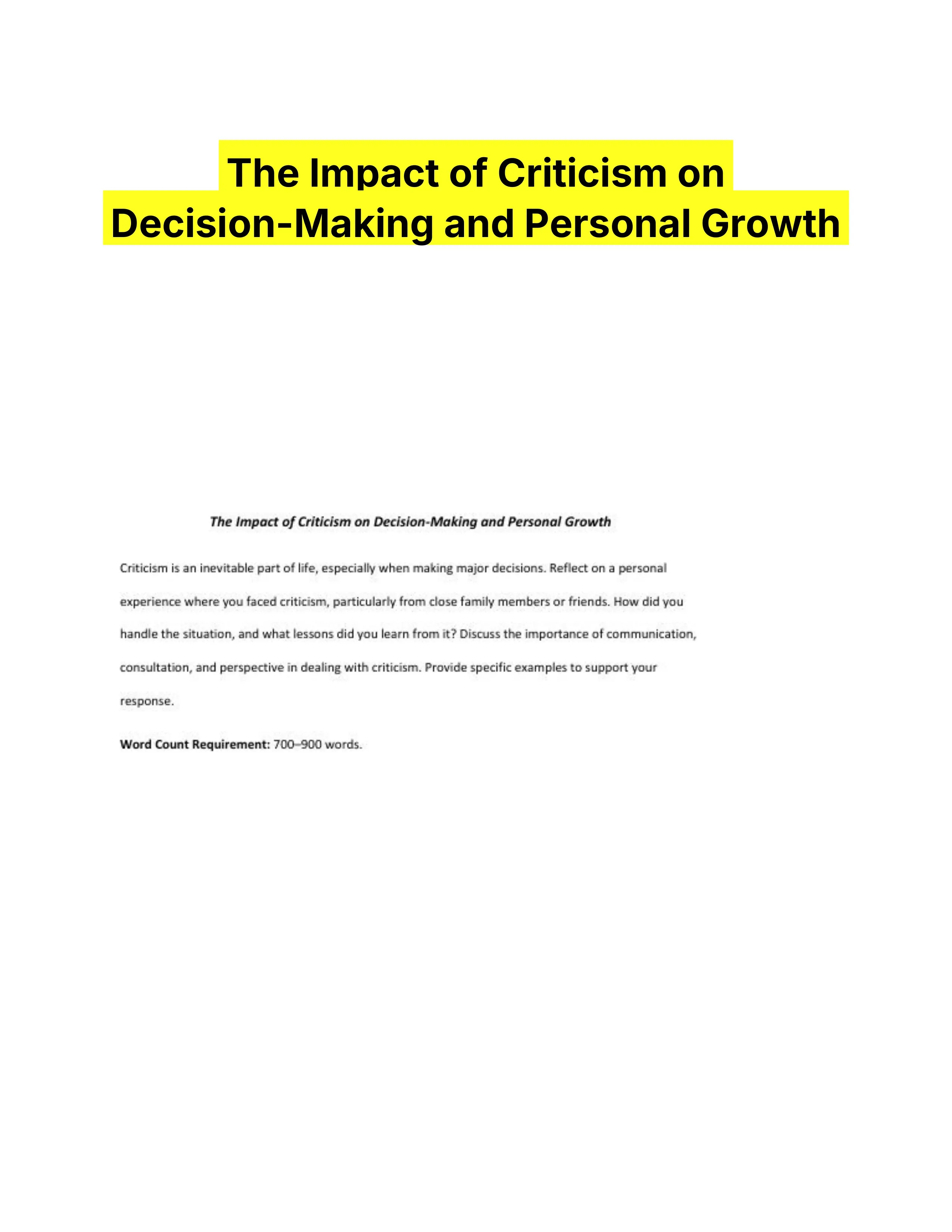 The Impact of Criticism on Decision-Making and Personal Growth