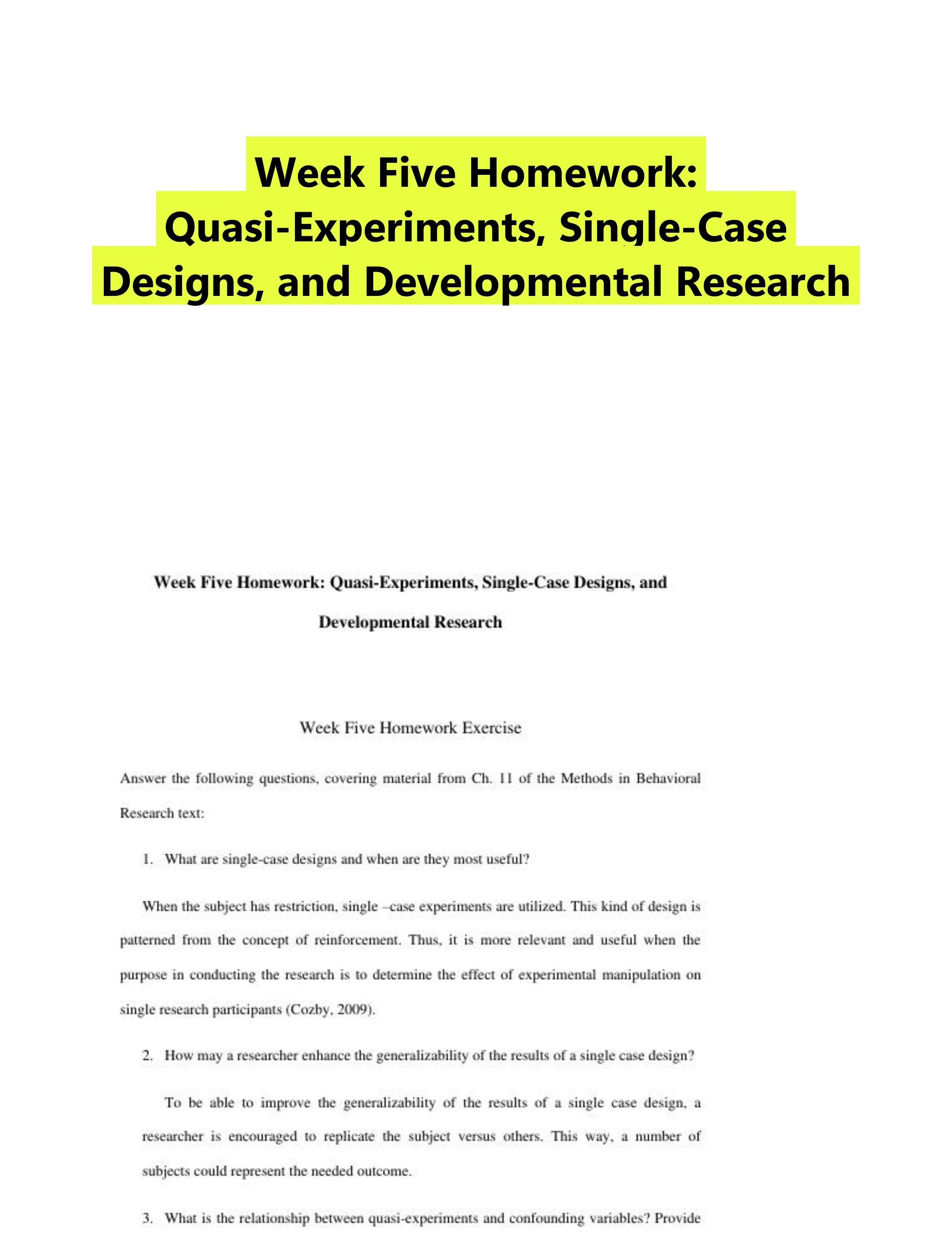 Week Five Homework: Quasi-Experiments, Single-Case Designs, and Developmental Research