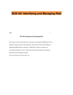 BUS 401 Identifying and Managing Risk