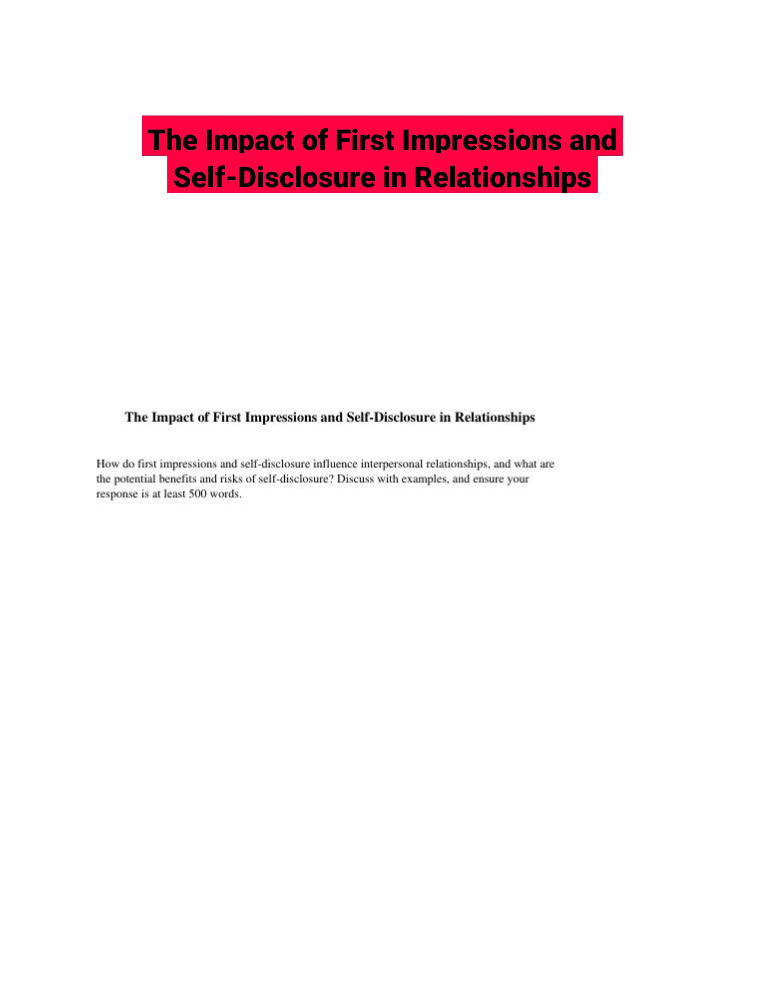 The Impact of First Impressions and Self-Disclosure in Relationships
