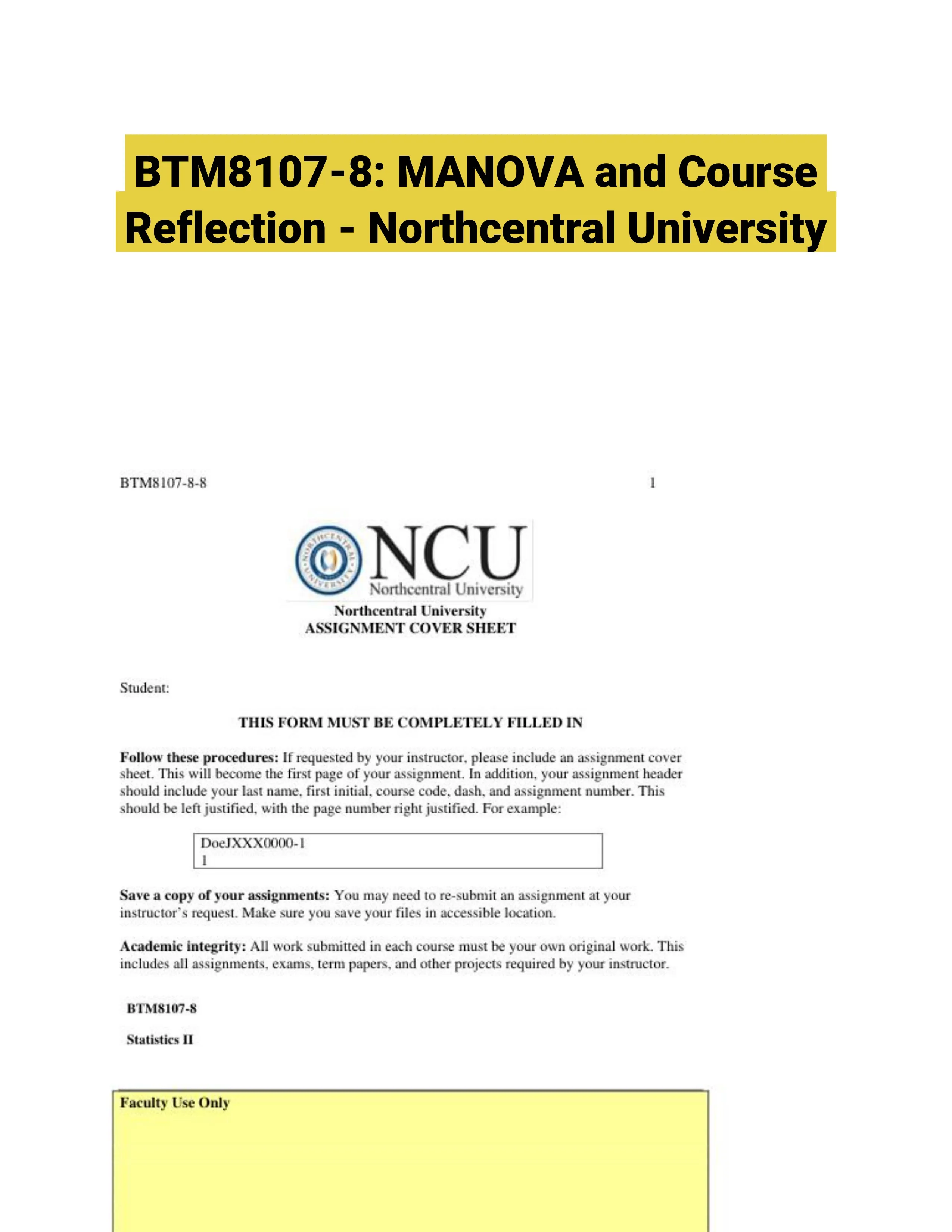 BTM8107-8: MANOVA and Course Reflection - Northcentral University