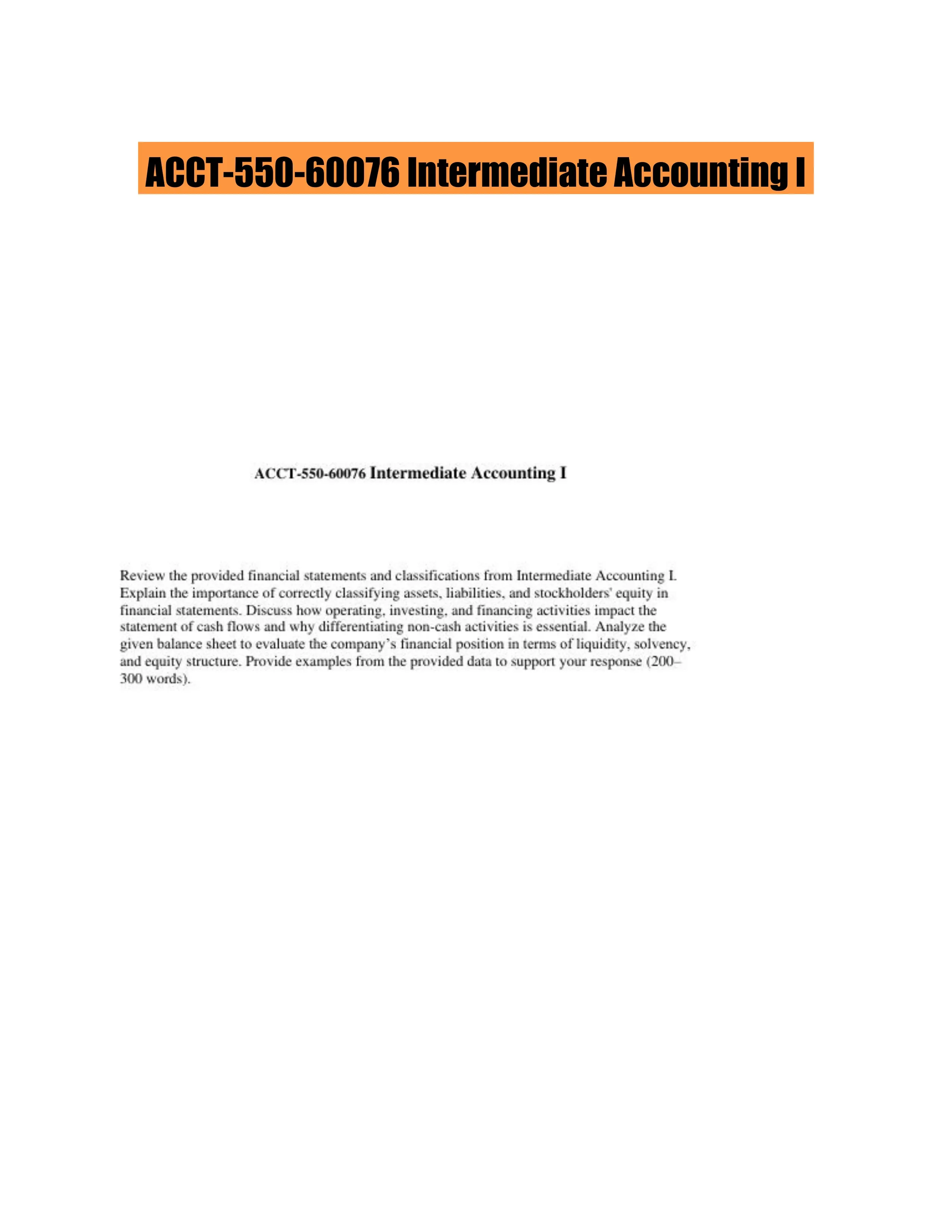 ACCT-550-60076 Intermediate Accounting I