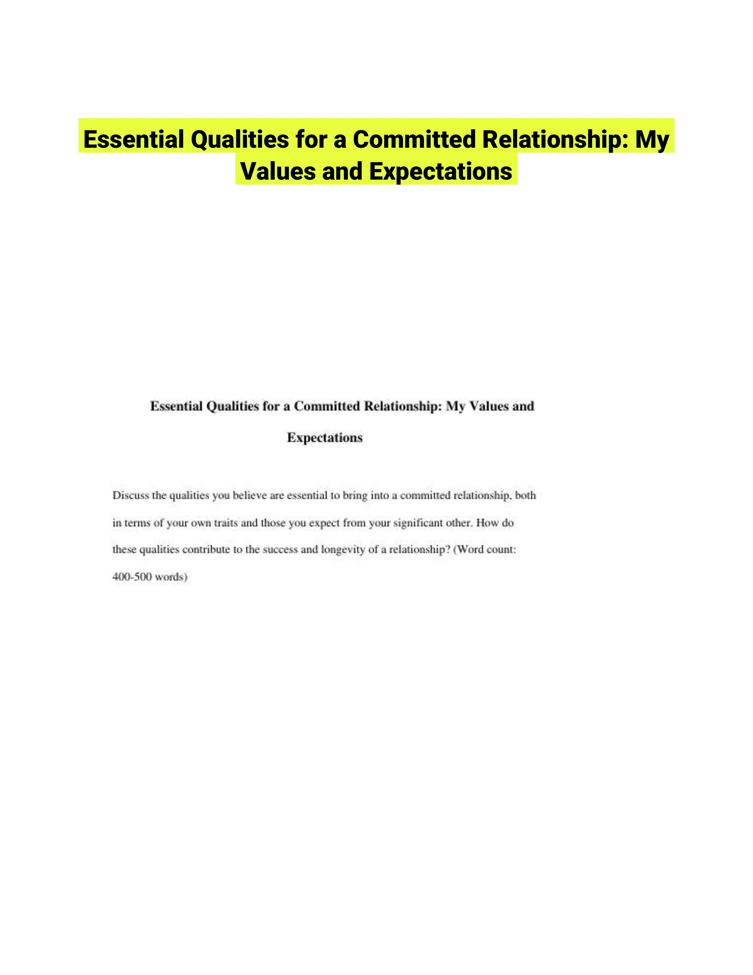 Essential Qualities for a Committed Relationship: My Values and Expectations