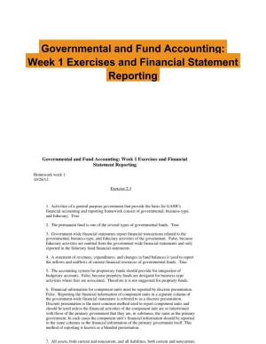 Governmental and Fund Accounting: Week 1 Exercises and Financial Statement Reporting