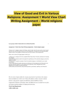 View of Good and Evil in Various Religions: Assignment 1 World View Chart Writing Assignment � World religions paper