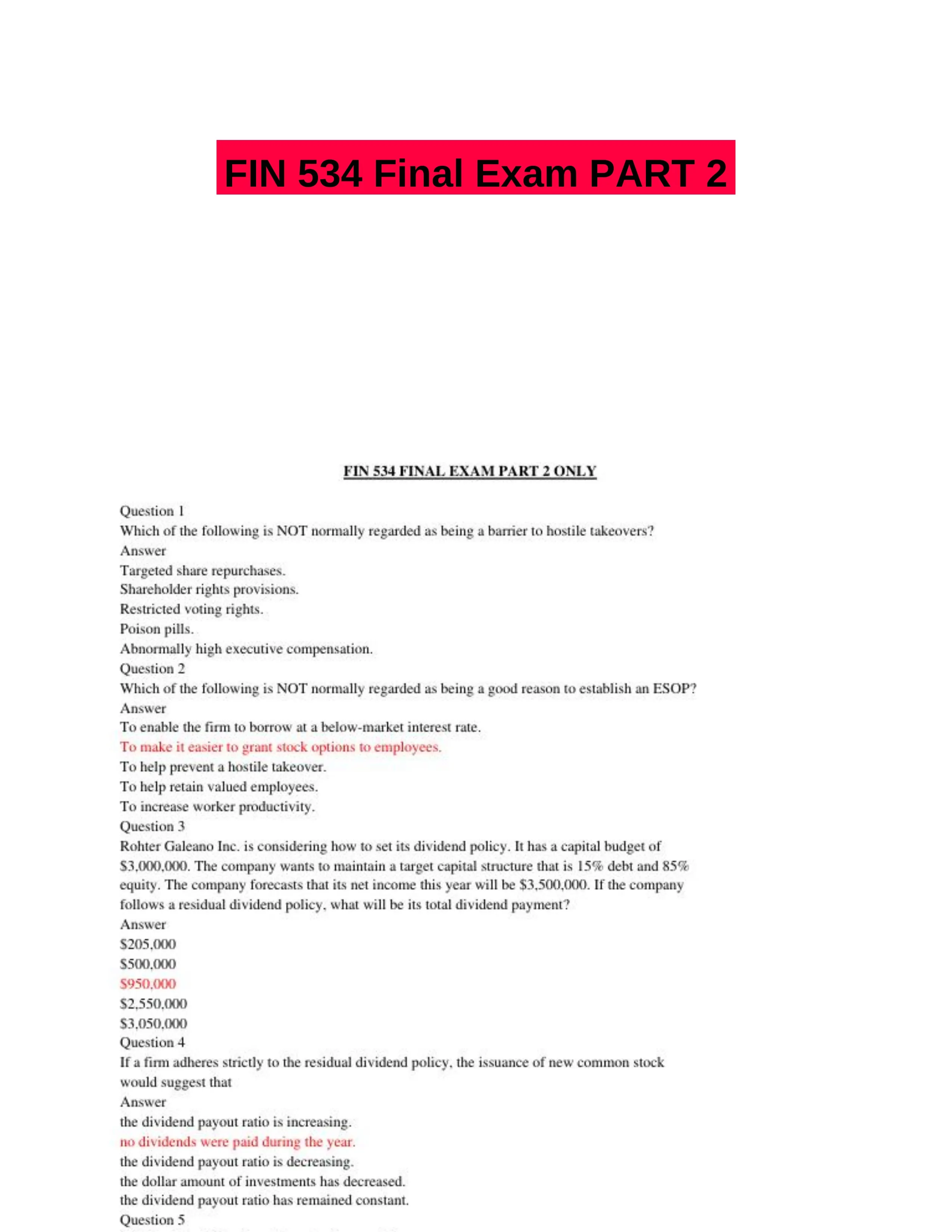 FIN 534 Final Exam PART 2