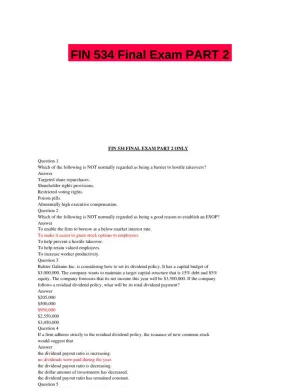 FIN 534 Final Exam PART 2