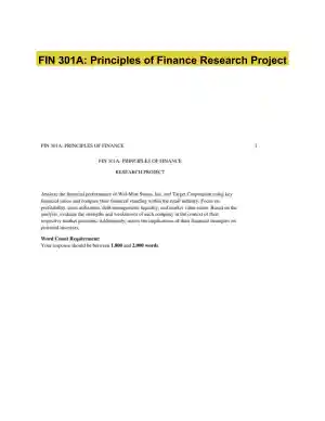 FIN 301A: Principles of Finance Research Project