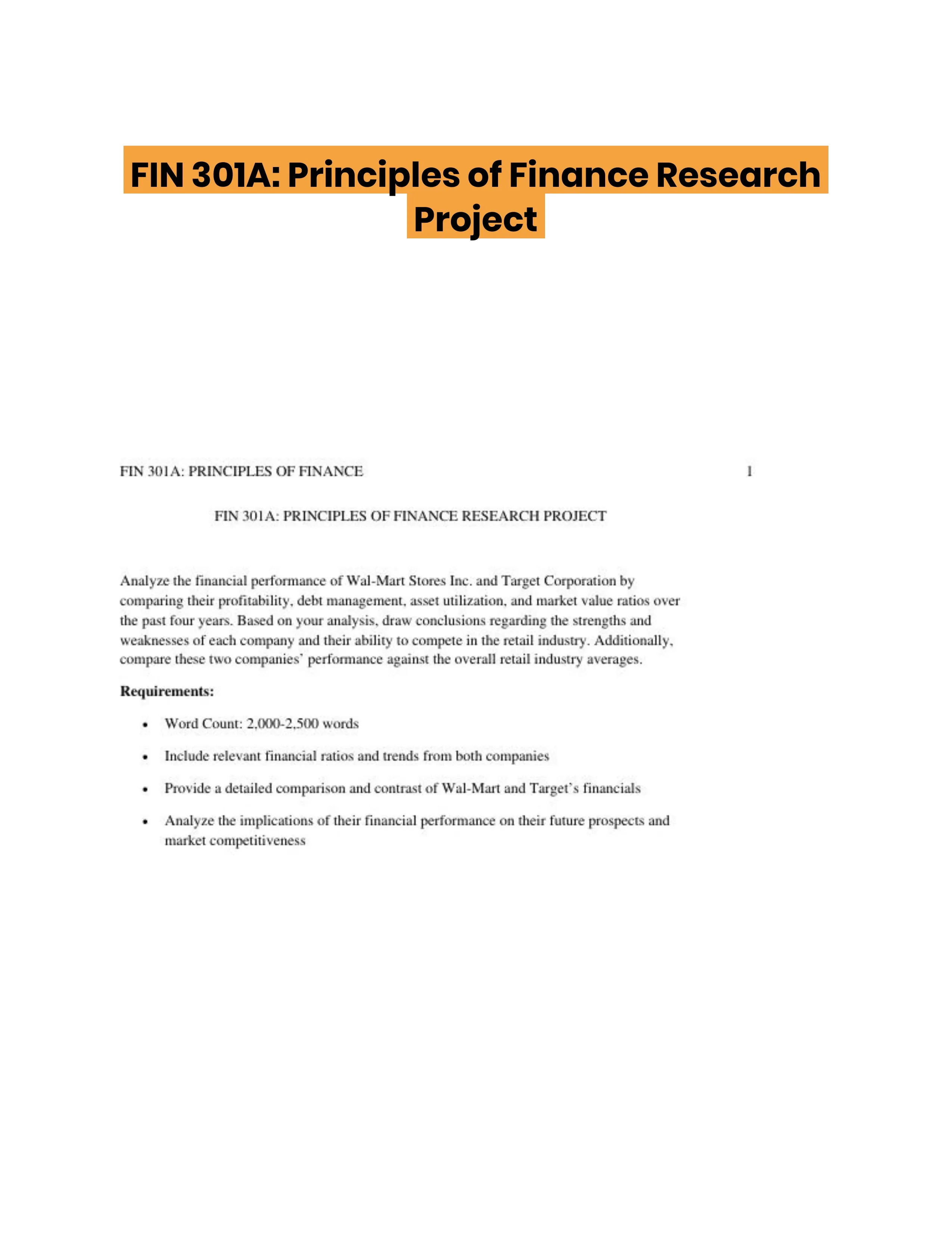 FIN 301A: Principles of Finance Research Project
