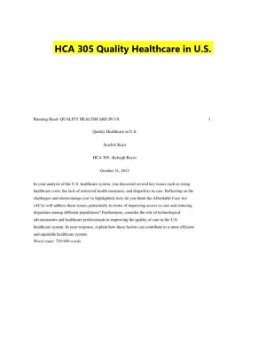 HCA 305 Quality Healthcare in U.S.